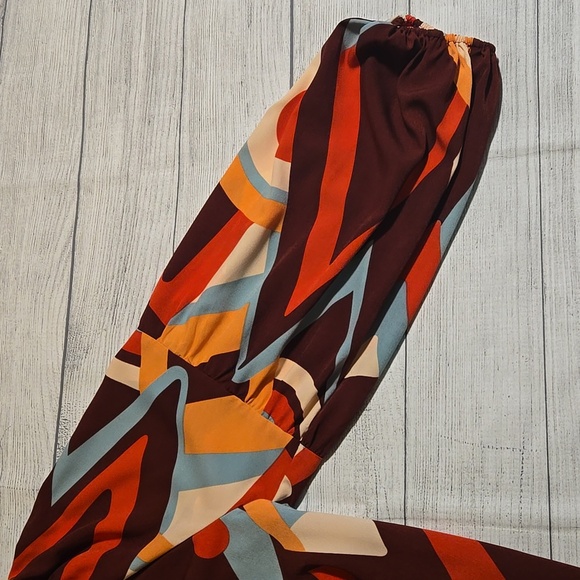 August Sky Geometric Balloon Sleeve Button-Front Blouse Multicolor Size M - Picture 6 of 10